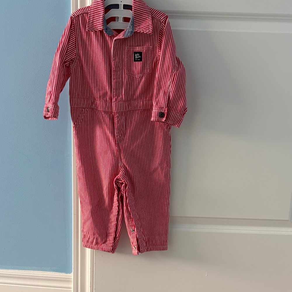 OshKosh B'gosh Red & White Striped Kids Jumpsuit